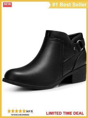 Women's Ankle Boots Faux Leather Low Block Heel Side Zip Round Toe